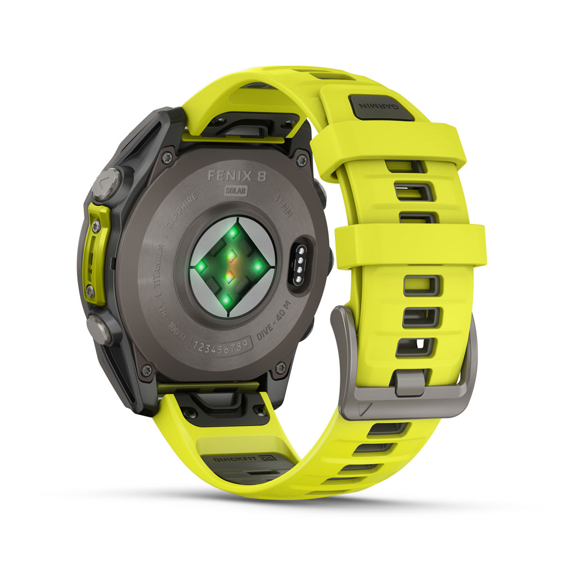 fēnix® 8 – 47 mm, Solar, Sapphire, Titanium mit Amp Yellow/Graphite Silikonarmband – Garmin
