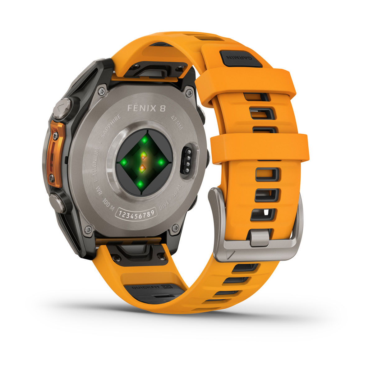 fēnix® 8 – 47 mm, AMOLED, Saphir, Titan mit Spark Orange/Graphite Silikonarmband – Garmin
