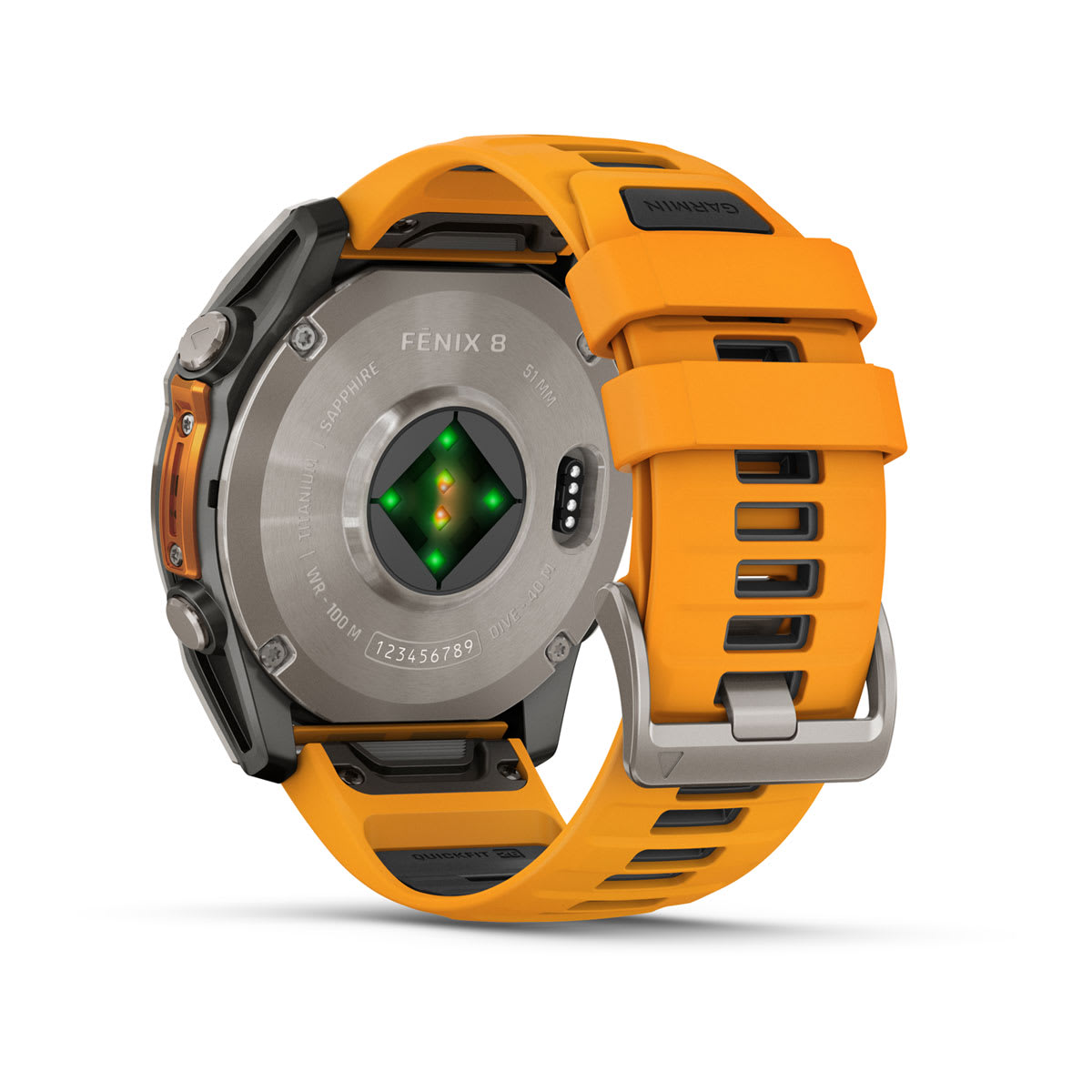 fēnix® 8 – 51 mm, AMOLED, Sapphire, Titanium mit Spark Orange/Graphite Silikonarmband – Garmin