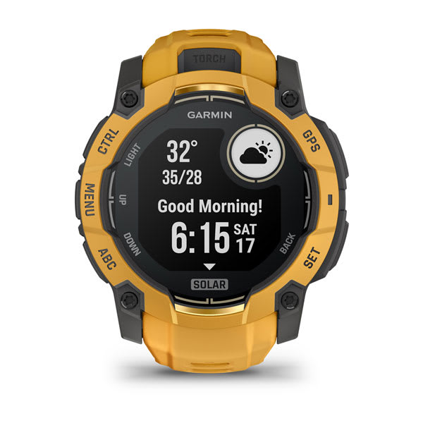 Instinct® 3 – 50 mm, Solar, Sunburst mit Sunburst/Grauem Armband – Garmin