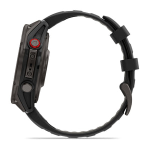 fēnix® 8 Pro – 47 mm, AMOLED, Saphir, Carbon Grey DLC-Titanium mit Schwarz/Pebble Grey Silikonarmband – Garmin