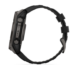 fēnix® 8 – 51 mm, Solar, Sapphire, Carbon Grey DLC-Titanium mit Schwarz/Pebble Grey Silikonarmband – Garmin