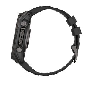 fēnix® 8 – 51 mm, AMOLED, Saphir, Carbon Grey DLC mit Schwarz/Pebble Grey Silikonarmband – Garmin