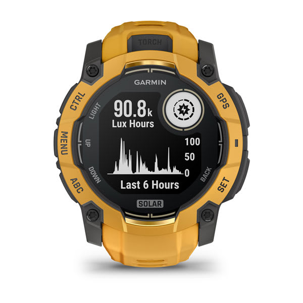 Instinct® 3 – 50 mm, Solar, Sunburst mit Sunburst/Grauem Armband – Garmin