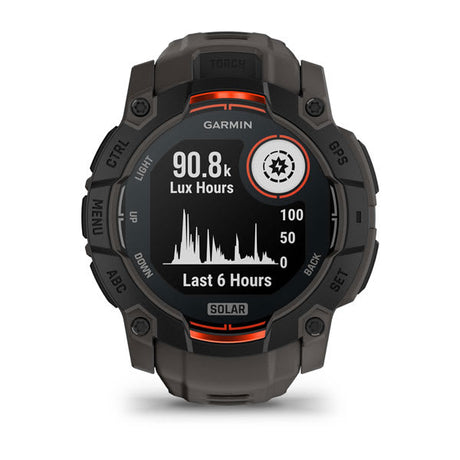 Instinct® 3 – 50 mm, Solar, Schwarz mit Charcoal-Armband – Garmin