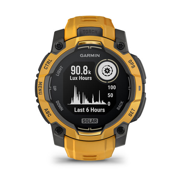 Instinct® 3 – 45 mm, Solar, Sunburst mit Sunburst/Grauem Armband – Garmin