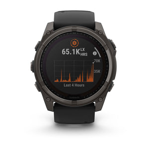 fēnix® 8 – 51 mm, Solar, Sapphire, Carbon Grey DLC-Titanium mit Schwarz/Pebble Grey Silikonarmband – Garmin