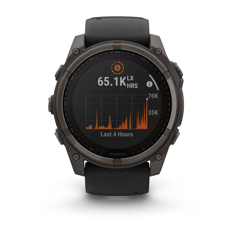 fēnix® 8 – 51 mm, Solar, Sapphire, Carbon Grey DLC-Titanium mit Schwarz/Pebble Grey Silikonarmband – Garmin