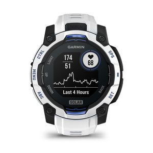 Instinct® 3 – 45 mm, Solar, Whitestone mit Whitestone/Bolt Blue Armband – Garmin