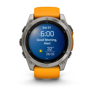 fēnix® 8 – 51 mm, AMOLED, Sapphire, Titanium mit Spark Orange/Graphite Silikonarmband – Garmin