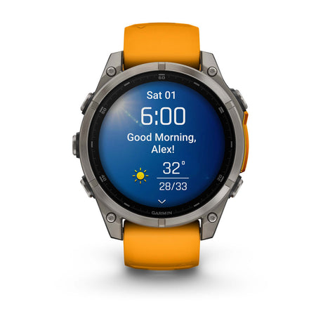 fēnix® 8 – 47 mm, AMOLED, Saphir, Titan mit Spark Orange/Graphite Silikonarmband – Garmin