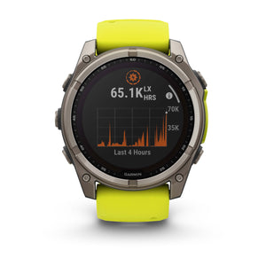 fēnix® 8 – 51 mm, Solar, Saphir, Titan mit Amp Yellow/Graphite-Silikonarmband – Garmin