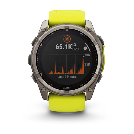 fēnix® 8 – 51 mm, Solar, Saphir, Titan mit Amp Yellow/Graphite-Silikonarmband – Garmin