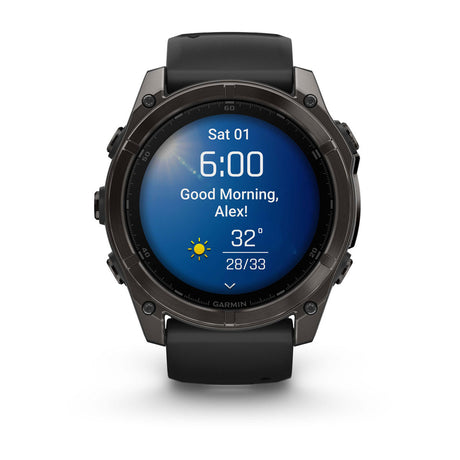 fēnix® 8 – 51 mm, AMOLED, Saphir, Carbon Grey DLC mit Schwarz/Pebble Grey Silikonarmband – Garmin