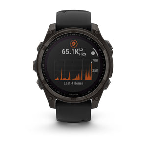 fēnix® 8 – 47 mm, Solar, Sapphire, Carbon Grey DLC-Titan mit Schwarz/Pebble Grey Silikonarmband – Garmin