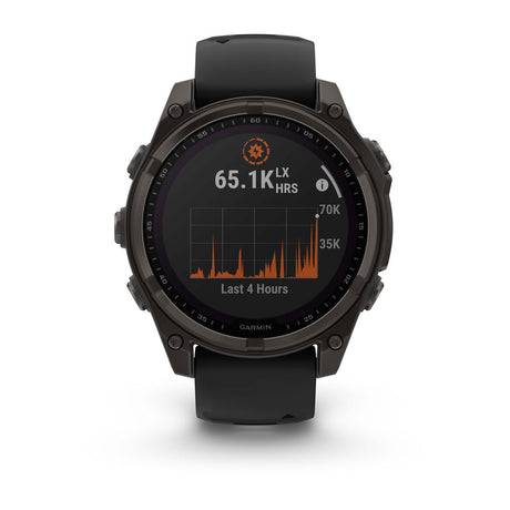 fēnix® 8 – 47 mm, Solar, Sapphire, Carbon Grey DLC-Titan mit Schwarz/Pebble Grey Silikonarmband – Garmin