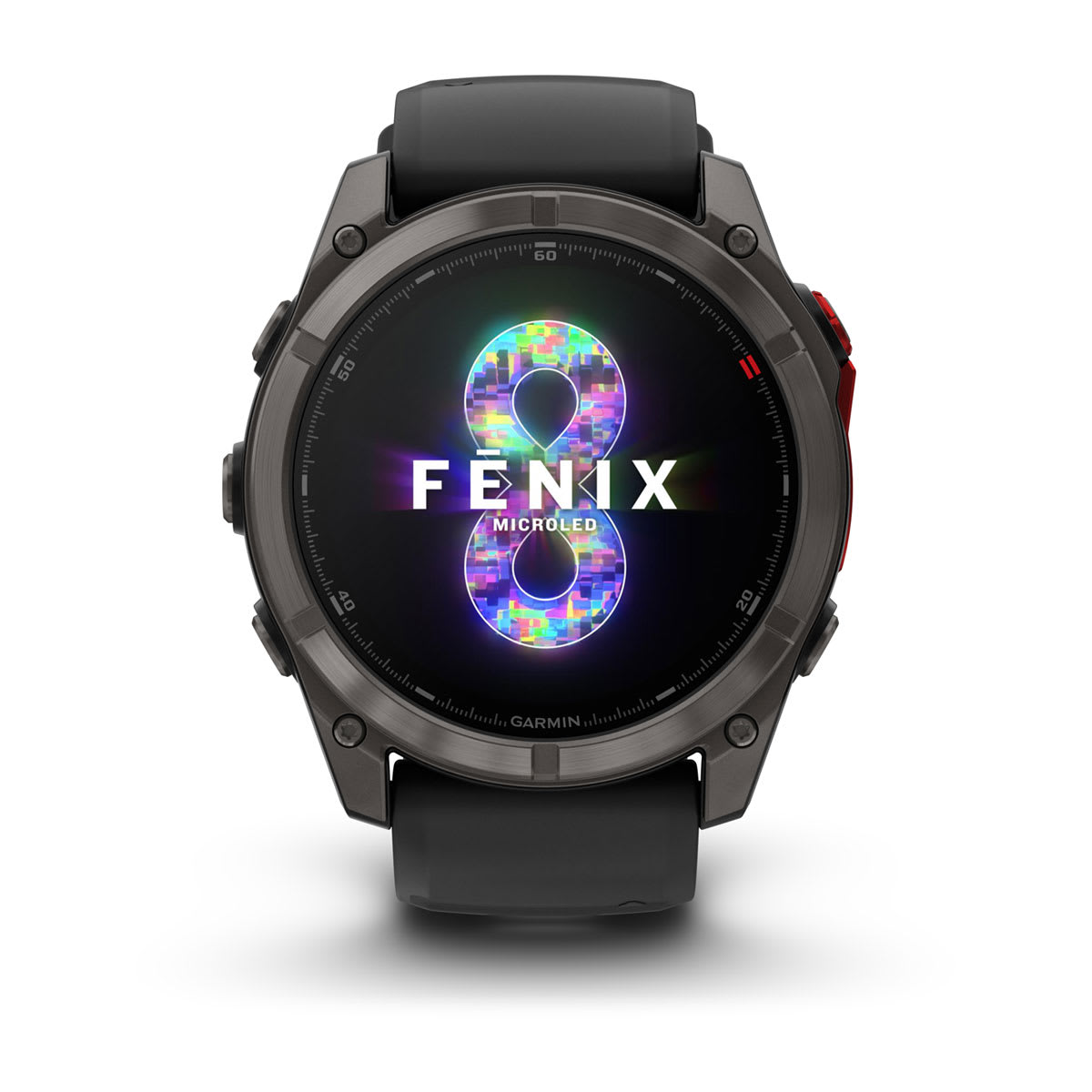 fēnix® 8 Pro – 51 mm, MicroLED, Saphir, Carbon Grey DLC-Titan mit Schwarz/Pebble Grey Silikonarmband – Garmin
