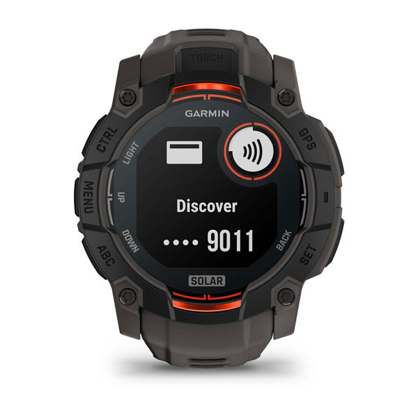 Instinct® 3 – 50 mm, Solar, Schwarz mit Charcoal-Armband – Garmin