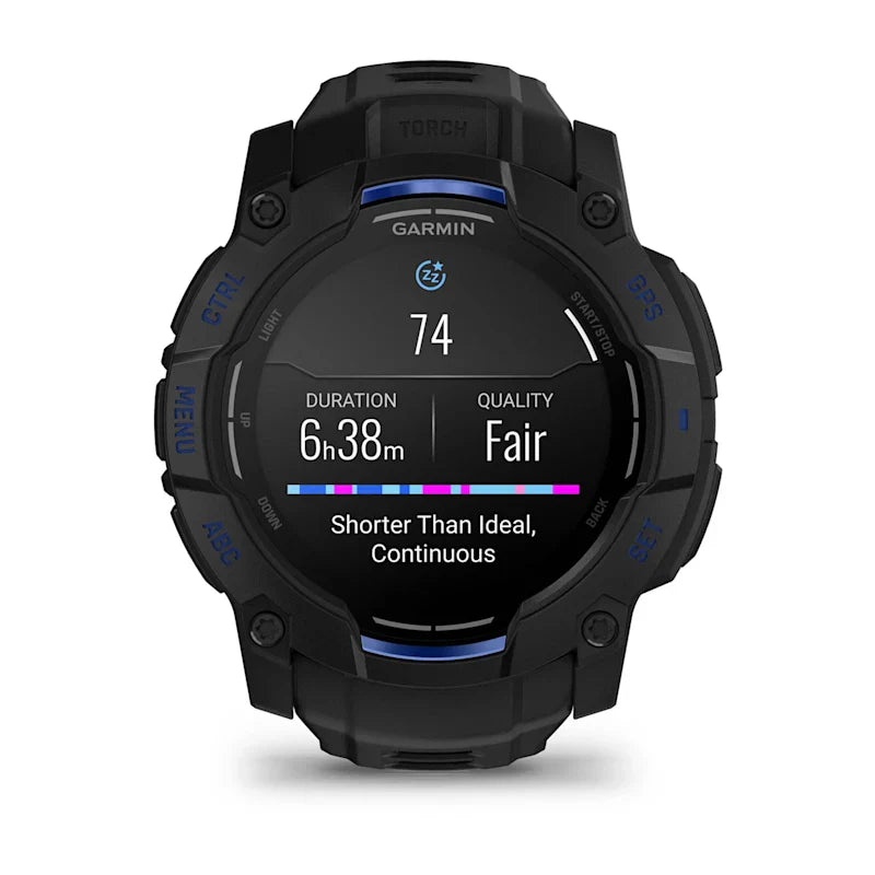 Instinct® 3 – 50 mm, AMOLED, Sort med sort/Bolt Blue rem 2
