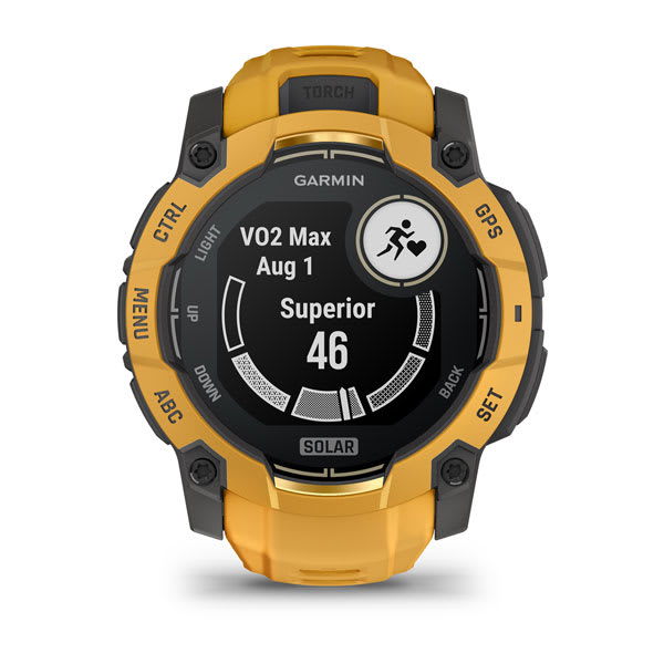 Instinct® 3 – 50 mm, Solar, Sunburst mit Sunburst/Grauem Armband – Garmin