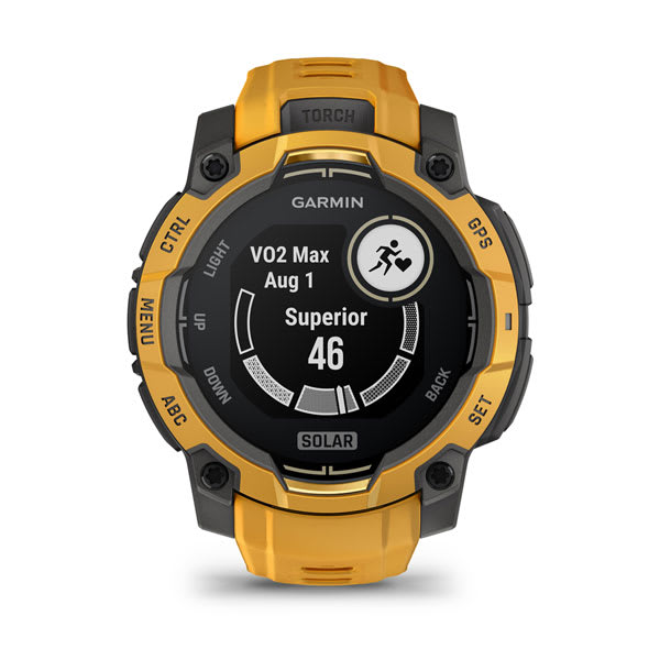 Instinct® 3 – 45 mm, Solar, Sunburst mit Sunburst/Grauem Armband – Garmin