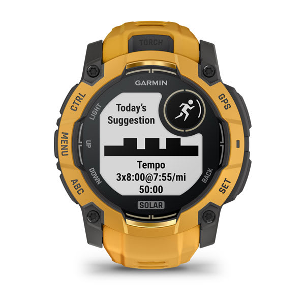 Instinct® 3 – 50 mm, Solar, Sunburst mit Sunburst/Grauem Armband – Garmin